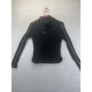 Jamie Sadock M Black Ribbed High Collar Zip Up Long Sleeves Stylish Sweater
